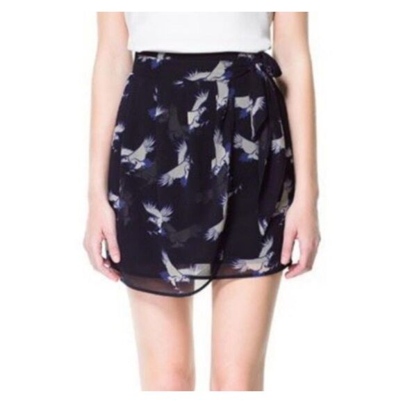 ZARA Bird Sarong Wrap Chiffon Side Tie Skirt - Picture 1 of 8